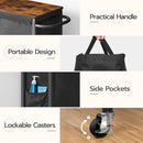 Segenn wasmand op wieltjes met deksel - wasmand met wieltjes - wassorteerder met zijvakken en handvat - 43.3 ltr- tas van Oxford-stof - ruimtebesparend - rustiek bruin en zwart - 40 x 23 x 73 cm (L x B x H)