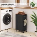 Segenn wasmand op wieltjes met deksel - wasmand met wieltjes - wassorteerder met zijvakken en handvat - 43.3 ltr- tas van Oxford-stof - ruimtebesparend - rustiek bruin en zwart - 40 x 23 x 73 cm (L x B x H)