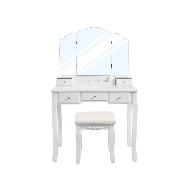 Segenn's Vouge Kaptafel - make up tafel - frameloze 3-delige inklapbare spiegel - met krukje - Wit