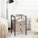 Segenn's Nachtkastje - Bijzettafel met stopcontacten en USB-poorten - bijzettafel met laden en legplank voor kleine ruimtes - woonkamer - slaapkamer - eenvoudig te monteren - Grijs/Zwart