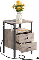 Segenn's Nachtkastje - Bijzettafel met stopcontacten en USB-poorten - bijzettafel met laden en legplank voor kleine ruimtes - woonkamer - slaapkamer - eenvoudig te monteren - Grijs/Zwart