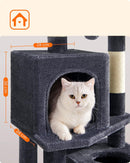 Segenn XXL Krabpaal - kattenboom met 5 krabzuilen - 2 platforms - 2 kattenholletjes 155 cm hoog- hangmat, 2 pluche ballen - pluche - design met meerdere verdiepingen - rookgrijs