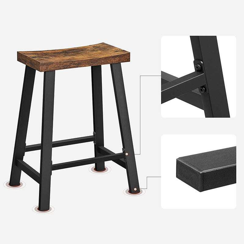 Segenn's Barkrukken - Barstoelen - Set van 2 - Gebogen Zitting  - Industrieel Ontwerp - Vintage Bruin Zwart - 46,2 x 33 x 60