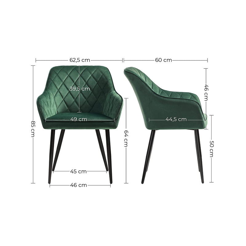 Segenn's eetkamerstoel - Fluweel - fauteuil - zitbreedte 49 cm, metalen poten - belastbaar tot 110 kg - groen