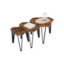 Segenn's Salontafel Set van 3 - Hout  - Vintage - Bruin - MDF - Industrieel - Bijzettafel - Tafel Rond - Woonkamer Tafel - Decoratie Tafel - Salon Tafel - Wandtafel - Koffietafel - Zwart Metalen Frame