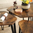 Segenn's Salontafel Set van 3 - Hout  - Vintage - Bruin - MDF - Industrieel - Bijzettafel - Tafel Rond - Woonkamer Tafel - Decoratie Tafel - Salon Tafel - Wandtafel - Koffietafel - Zwart Metalen Frame