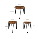 Segenn's Salontafel Set van 3 - Hout  - Vintage - Bruin - MDF - Industrieel - Bijzettafel - Tafel Rond - Woonkamer Tafel - Decoratie Tafel - Salon Tafel - Wandtafel - Koffietafel - Zwart Metalen Frame