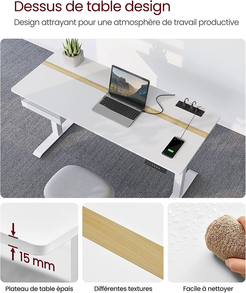 Segenn's Zit-sta bureau - Hoogteverstelbaar bureau elektrisch, bureaublad 60 x 140 cm, traploos verstelbaar, memoryfunctie met 4 hoogtes, wit