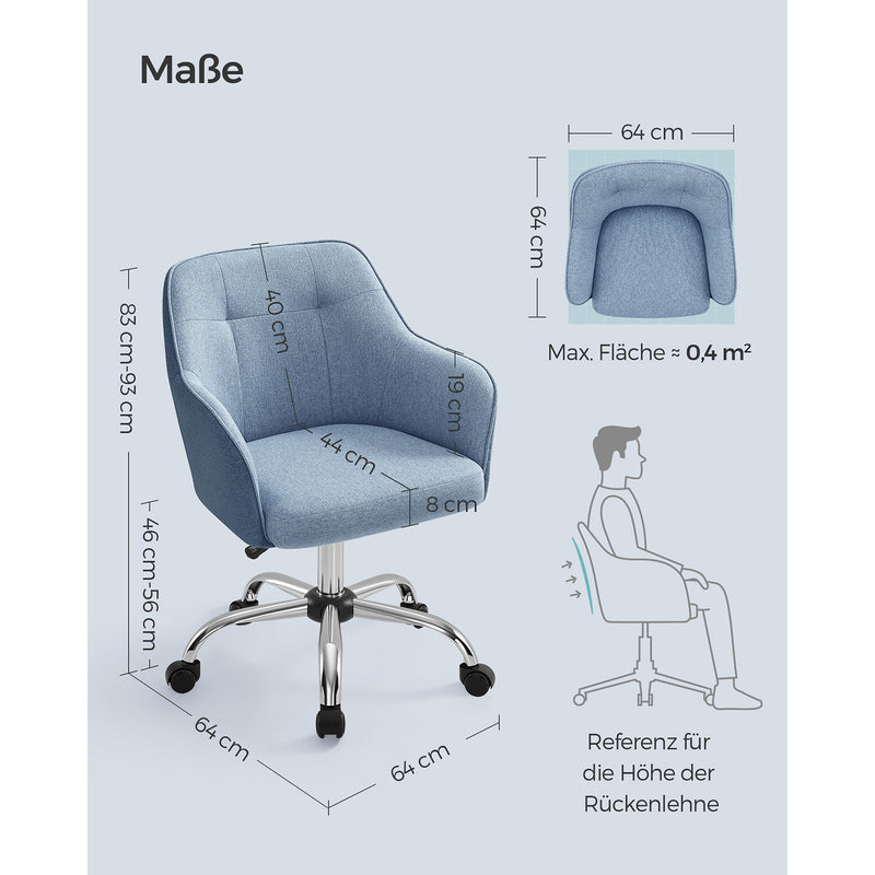 Segenn's Draaistoel - bureaustoel - bureaustoel in hoogte verstelbaar - tot 110 kg belastbaar - ademende stof - voor werkkamer - slaapkamer - blauw