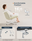 SEGENN Ferrarra Ergonomische Bureaustoel Crèmewit – Brede Zitting en Metalen Kruisvoet-Comfortabele Bureaustoel met Brede Zitting