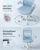 SEGENN Perugia Ergonomische Bureaustoel met Opklapbare Armleuningen – Mistblauw Comfort-Rugondersteuning