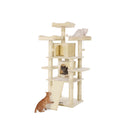 Segenn's Grote krabpaal, krabpaal met 3 comfortabele kijkplatforms, kattenspeelgoed met 2 knuffelgaten, dikke sisalpalen, extra krabplank, stabiel, 172 cm, Beige