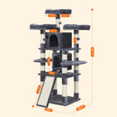 Segenn's Krabpaal XXL 172 cm - grote krabpaal - krabpaal met 3 comfortabele uitkijkplatforms - kattenspeelgoed met 2 knuffelholen - dikke sisalpalen - extra krabplank - stal - Rookgrijs