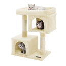 Segenn's Krabpaal met 2 holen 84 cm - krabpaal met groot platform en 2 pluche grotten speelhuisje - klimboom voor katten - Beige