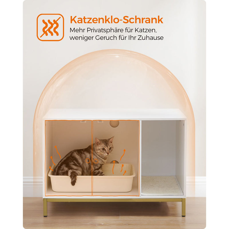 Segenn kattenhuis - kattenbak of Kattentoilet - met krabmat - hoge poten - voor katten - bijzettafel - wit-goudkleurig - 80 x 50 x 55 cm