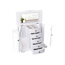 Segenn's Grote sieraden-organizer, Juwelendoos grote houten juwelendoos met doorzichtige acryl deur, 4 lades, wit landhuis, Wit