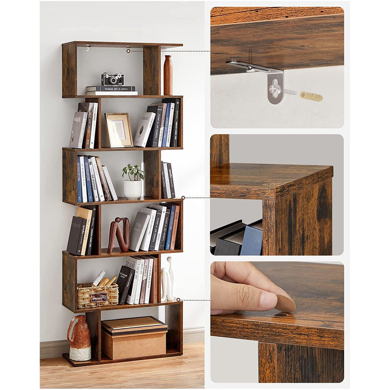 Segenn's Boekenkast - plank - Open Kast - vrijstaande kast - decoratieve plank met 6 niveaus - vintage - donkerbruin