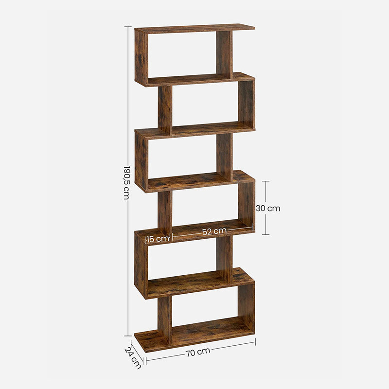 Segenn's Boekenkast - plank - Open Kast - vrijstaande kast - decoratieve plank met 6 niveaus - vintage - donkerbruin