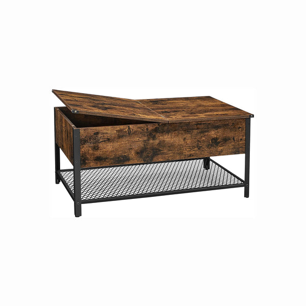 Segenn's Danube opklapbaar salontafel - salontafel met verborgen opbergruimte - Tafel mesh plank - voor woonkamer - industrieel - vintage bruin-zwart - 100 x 55 x 47 cm