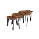 Segenn's Salontafel Set van 3 - Hout  - Vintage - Bruin - MDF - Industrieel - Bijzettafel - Tafel Rond - Woonkamer Tafel - Decoratie Tafel - Salon Tafel - Wandtafel - Koffietafel - Zwart Metalen Frame