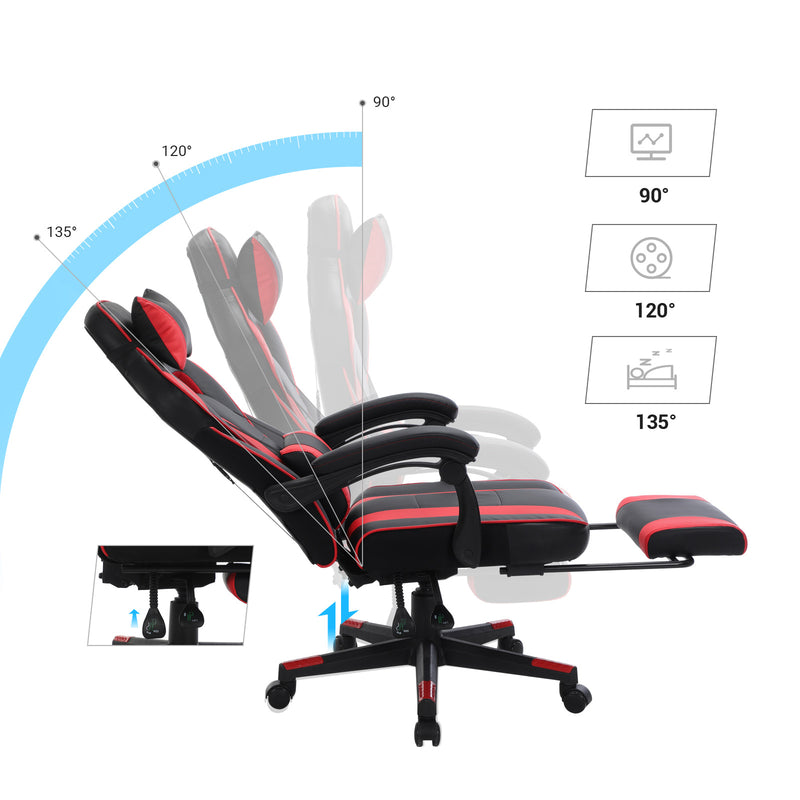 Segenn's Clair Gaming stoel - Bureaustoel met Voetensteun - Bureaustoel - Ergonomisch - Zwart en Rood
