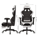 Segenn's Akron Gamingstoel met Voetensteun - 150 kg - Bureaustoel -Bureaustoel - Lendenkussen - Kussen - Hoge Rugleuning - Ergonomisch - Staal - Synthetisch Leer - Ademende Netstof - Zwart en Wit