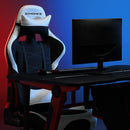 Segenn's Akron Gamingstoel met Voetensteun - 150 kg - Bureaustoel -Bureaustoel - Lendenkussen - Kussen - Hoge Rugleuning - Ergonomisch - Staal - Synthetisch Leer - Ademende Netstof - Zwart en Wit