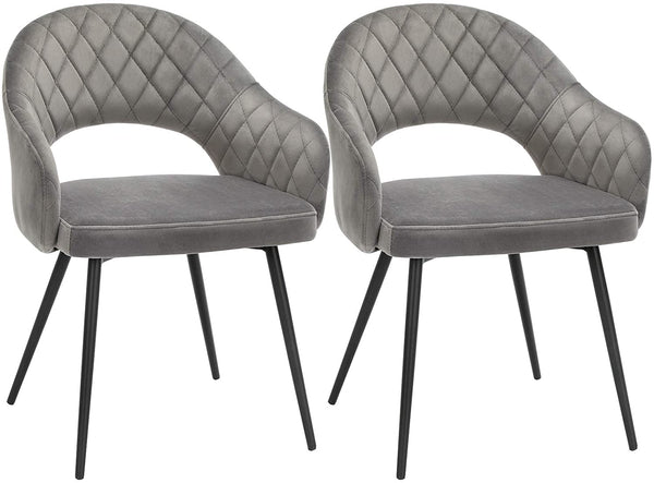 Segenn's Eetkamerstoel set van 2 - Moderne keukenstoel - Gewatteerde fluwelen stoel - Met armleuningen, metalen poten - grijs