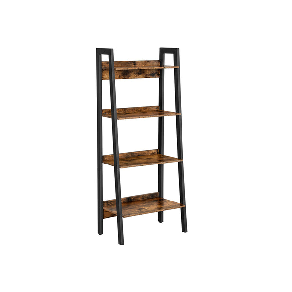 Segenn's Boekenkast - Boekenrek - Ladderplank met 4 Niveaus - Metalen Frame - Industrieel - Vintage Bruin-Zwart