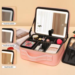 Segenn Extra Groot Beautycase met Spiegel en LED Licht - ROSE - Make Up Koffer Dames – LED Verlichting Makeup Organizer – Tas voor Cosmetica – Reis Toilettas Professionele make-uptas met spiegels 3 kleuren lichten, cosmetische koffer verstelbaar