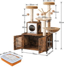 Segenn's Krabpaal met kattenbak - kattenbak Hangmat Mand Katten Huis - kattenhuis met deur en slot - krabpalen Katten Huis - kattenbakmeubel verborgen - alles-in-één kattenspeelgoed met kattenhuis - bruin - 70cm X 132cm X 48cm