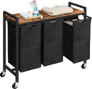 Segenn's Wasmanden met wielen - Grote wassorteerder 3 vakken - Wasmand Uittrekbaar en verwijderbaar - Bruin Zwart