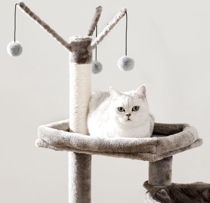 Segenn's Krabpaal met kattenbak - kattenbakkast - kattenhuis met deur en slot - krabpalen met Hangmat Mand Katten Huis - kattenbakmeubel verborgen - alles-in-één kattenspeelgoed met kattenhuis - grijs - 60cm X 150cm X 48cm