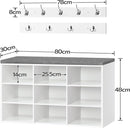 Segenn Set garderobeset met schoenenrek - schoenenbank met 9 vakken - zacht beklede zitbank met schoenenrek - wandgarderobe met 9 haken - schoenenkast voor de gang - entree - slaapkamer - wit
