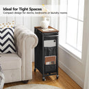 Segenn wasmand op wieltjes met deksel - wasmand met wieltjes - wassorteerder met zijvakken en handvat - 43.3 ltr- tas van Oxford-stof - ruimtebesparend - rustiek bruin en zwart - 40 x 23 x 73 cm (L x B x H)