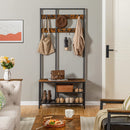 Segenn Kapstok met 6 vakken en 9 haken - Garderoberek met zitje - veel opbergruimte - voor hal - woonkamer - vintage bruin/zwart - 80D x 80W x 180H cm