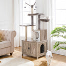 Segenn's Krabpaal met kattenbak - kattenbakkast - kattenhuis met deur en slot - krabpalen met Hangmat Mand Katten Huis - kattenbakmeubel verborgen - alles-in-één kattenspeelgoed met kattenhuis - grijs - 60cm X 150cm X 48cm