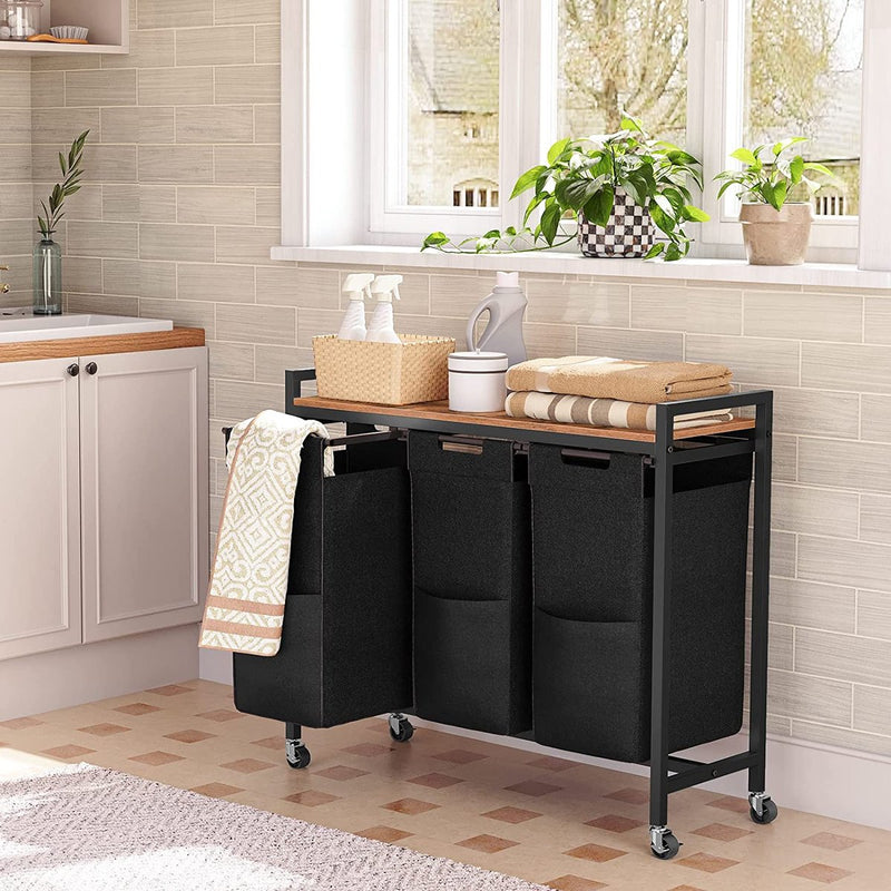 GMISUN Wasmand 3 vakken, 150 l, wasmand met deksel, Oxford-stof, opvouwbare wasmand, zwart met 3 binnenzakken, wasverzamelaar, 3 vakken voor badkamer, bijkeuken, slaapkamer GMISUN Wasmand 3 vakken, 150 l, wasmand met deksel, Oxford-stof, opvouwbare wasmand, zwart met 3 binnenzakken, wasverzamelaar, 3 vakken voor badkamer, bijkeuken, slaapkamer