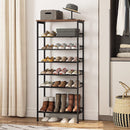 Segenn Schoenenrek - hoog schoenenkast - groot - smal schoenenrek - met platte en kantelbare gaasplanken - metaal - voor 16-24 paar schoenen - bruin/zwart - 60 x 30 x 137 cm