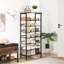 Segenn Schoenenrek - hoog schoenenkast - groot - smal schoenenrek - met platte en kantelbare gaasplanken - metaal - voor 16-24 paar schoenen - bruin/zwart - 60 x 30 x 137 cm