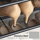 Segenn Schoenenrek - hoog schoenenkast - groot - smal schoenenrek - met platte en kantelbare gaasplanken - metaal - voor 16-24 paar schoenen - bruin/zwart - 60 x 30 x 137 cm