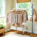 SEGENN Prato Kledingrek op Wielen met 2 Kledingroedes – Verplaatsbaar Garderoberek voor Extra Opbergruimte-2 Rails voor Jassen, Kleding en Meer