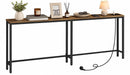 Segenn Consoletafel - Console tafel - bijzettafel met Stopcontact 160 cm - Smalle Sidetable met Oplaadstation - Haltafel Achter Bank - Vintage Bruin/Zwart