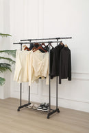 Lisbon Kledingrek - Verstelbare - kledingstang - op wieltjes - Telescopische kledingrek -  2 Laags - 2 Uitschuifbare Kledingstangen