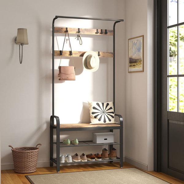 SEGENN Trento 3-in-1 kledingrek, garderobe en halmeubel – Praktisch & stijlvol-Ideaal voor hal of entree-Stijlvol entree-meubel met kledingrek en garderoberuimte