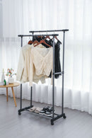 Lisbon Kledingrek - Verstelbare - kledingstang - op wieltjes - Telescopische kledingrek -  2 Laags - 2 Uitschuifbare Kledingstangen