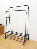 Milan Kledingrek - Garderoberek - Op Wielen - met 2 Planken en 4 Haken - dubbel - met schoenenrek - Zwart