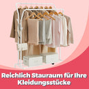 SEGENN Prato Kledingrek op Wielen met 2 Kledingroedes – Verplaatsbaar Garderoberek voor Extra Opbergruimte-2 Rails voor Jassen, Kleding en Meer