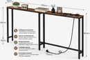 Segenn Consoletafel - Console tafel - bijzettafel met Stopcontact 160 cm - Smalle Sidetable met Oplaadstation - Haltafel Achter Bank - Vintage Bruin/Zwart