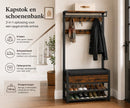 Kapstok met Schoenenrek en Bankje - Halgarderobe met Zitkussen - Schoenenkast 4 Niveaus - 9 Haken - Garderoberek voor Hal en Slaapkamer - Industrieel Vintage Bruin/Zwart